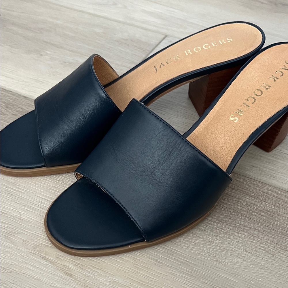 Jack Rodgers leather navy heel sandal